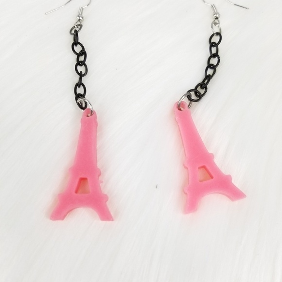 Pink Eiffel Tower Dangle Earrings - Picture 6 of 6